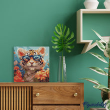 Laden Sie das Bild in den Galerie-Viewer, Mini Malen nach Zahlen mit Rahmen - Fantasie-Tigerjunges und Blumen