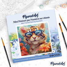 Laden Sie das Bild in den Galerie-Viewer, Mini Malen nach Zahlen mit Rahmen - Fantasie-Tigerjunges und Blumen