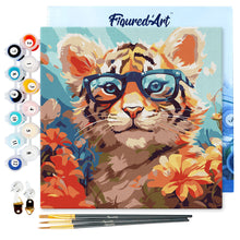 Laden Sie das Bild in den Galerie-Viewer, Mini Malen nach Zahlen mit Rahmen - Fantasie-Tigerjunges und Blumen