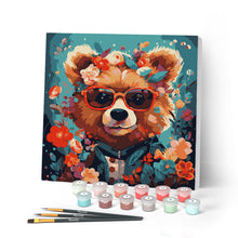 Laden Sie das Bild in den Galerie-Viewer, Mini Malen nach Zahlen mit Rahmen - Fantasie-Bär und Blumen