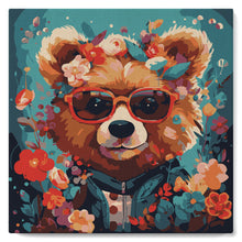 Laden Sie das Bild in den Galerie-Viewer, Mini Malen nach Zahlen mit Rahmen - Fantasie-Bär und Blumen