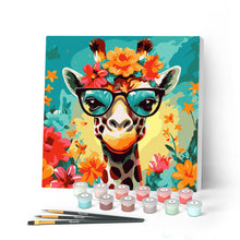 Laden Sie das Bild in den Galerie-Viewer, Mini Malen nach Zahlen mit Rahmen - Fantasie-Giraffe und Blumen