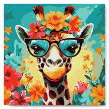 Laden Sie das Bild in den Galerie-Viewer, Mini Malen nach Zahlen mit Rahmen - Fantasie-Giraffe und Blumen