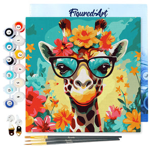 Mini Malen nach Zahlen mit Rahmen - Fantasie-Giraffe und Blumen