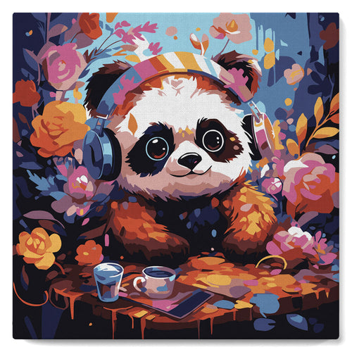 Mini Malen nach Zahlen mit Rahmen - Fantasie-Panda und Blumen