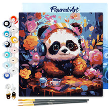 Laden Sie das Bild in den Galerie-Viewer, Mini Malen nach Zahlen mit Rahmen - Fantasie-Panda und Blumen
