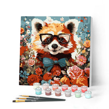 Laden Sie das Bild in den Galerie-Viewer, Mini Malen nach Zahlen mit Rahmen - Fantasie-Roter Panda und Blumen