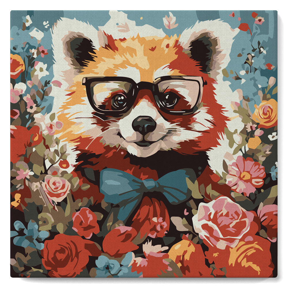 Mini Malen nach Zahlen mit Rahmen - Fantasie-Roter Panda und Blumen