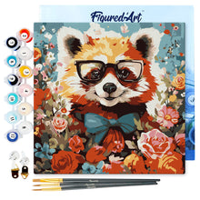 Laden Sie das Bild in den Galerie-Viewer, Mini Malen nach Zahlen mit Rahmen - Fantasie-Roter Panda und Blumen