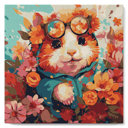 Mini Malen nach Zahlen mit Rahmen - Fantasie-Hamster und Blumen