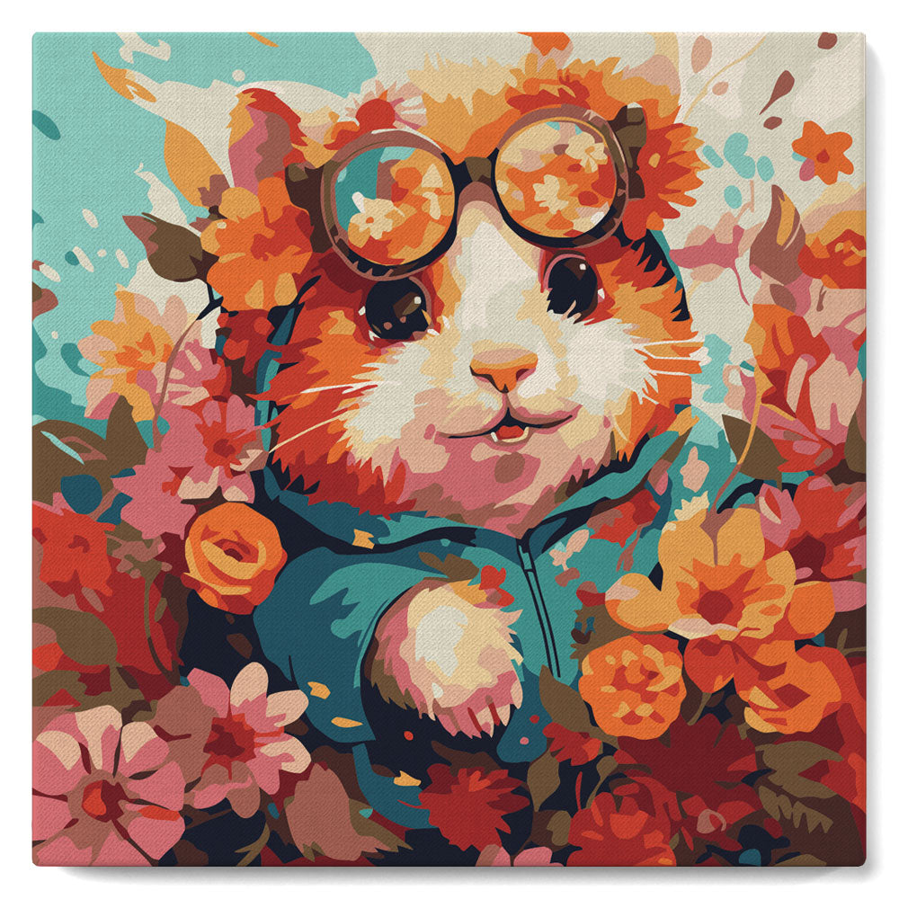 Mini Malen nach Zahlen mit Rahmen - Fantasie-Hamster und Blumen