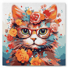 Laden Sie das Bild in den Galerie-Viewer, Mini Malen nach Zahlen mit Rahmen - Fantasie-Katze und Blumen