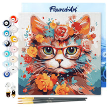 Laden Sie das Bild in den Galerie-Viewer, Mini Malen nach Zahlen mit Rahmen - Fantasie-Katze und Blumen