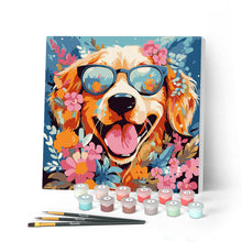 Laden Sie das Bild in den Galerie-Viewer, Mini Malen nach Zahlen mit Rahmen - Fantasie-Hund und Blumen