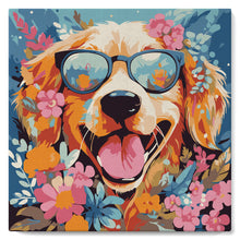 Laden Sie das Bild in den Galerie-Viewer, Mini Malen nach Zahlen mit Rahmen - Fantasie-Hund und Blumen