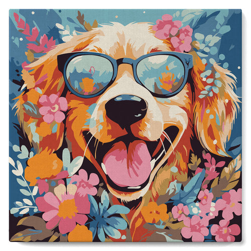 Mini Malen nach Zahlen mit Rahmen - Fantasie-Hund und Blumen