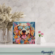 Laden Sie das Bild in den Galerie-Viewer, Mini Malen nach Zahlen mit Rahmen - Fantasie-Hund und Blumen