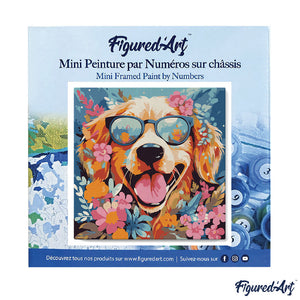 Mini Malen nach Zahlen mit Rahmen - Fantasie-Hund und Blumen