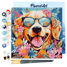 Laden Sie das Bild in den Galerie-Viewer, Mini Malen nach Zahlen mit Rahmen - Fantasie-Hund und Blumen