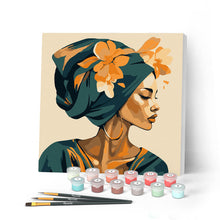 Laden Sie das Bild in den Galerie-Viewer, Mini Malen nach Zahlen mit Rahmen - Frau mit Blumen-Turban