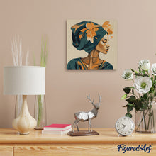 Laden Sie das Bild in den Galerie-Viewer, Mini Malen nach Zahlen mit Rahmen - Frau mit Blumen-Turban