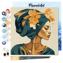 Laden Sie das Bild in den Galerie-Viewer, Mini Malen nach Zahlen mit Rahmen - Frau mit Blumen-Turban