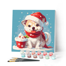 Laden Sie das Bild in den Galerie-Viewer, Mini Malen nach Zahlen mit Rahmen - Weihnachtswelpe