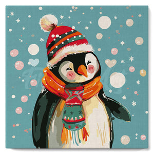 Mini Malen nach Zahlen mit Rahmen - Glücklicher Pinguin