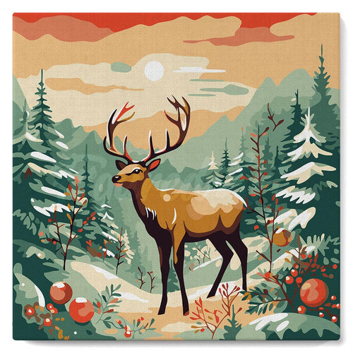 Mini Malen nach Zahlen mit Rahmen - Majestätischer Winterhirsch