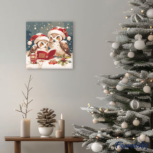Mini Malen nach Zahlen mit Rahmen - Lesende Weihnachts-Eulen