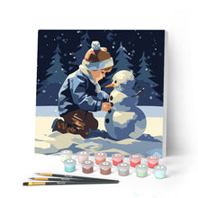 Laden Sie das Bild in den Galerie-Viewer, Mini Malen nach Zahlen mit Rahmen - Ein Junge und ein Schneemann