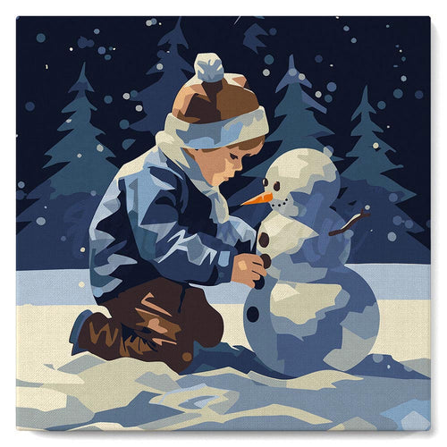 Mini Malen nach Zahlen mit Rahmen - Ein Junge und ein Schneemann