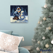 Laden Sie das Bild in den Galerie-Viewer, Mini Malen nach Zahlen mit Rahmen - Ein Junge und ein Schneemann