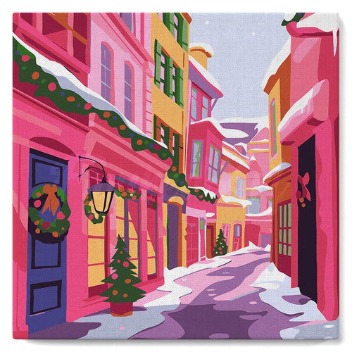 Mini Malen nach Zahlen mit Rahmen - Rosa Weihnachtsgasse