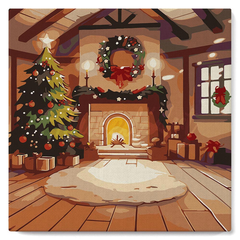 Mini Malen nach Zahlen mit Rahmen - Gemütliches Weihnachtszimmer