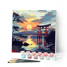 Laden Sie das Bild in den Galerie-Viewer, Mini Malen nach Zahlen mit Rahmen - Torii-Tor bei Sonnenuntergang
