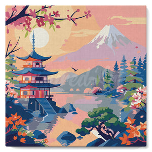 Mini Malen nach Zahlen mit Rahmen - Pagode und Mount Fuji