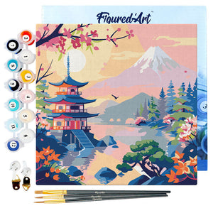 Mini Malen nach Zahlen mit Rahmen - Pagode und Mount Fuji