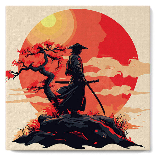 Mini Malen nach Zahlen mit Rahmen - Samurai bei Sonnenuntergang