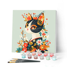 Laden Sie das Bild in den Galerie-Viewer, Mini Malen nach Zahlen mit Rahmen - Florale Katze im Kimono