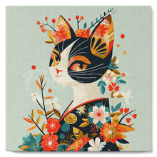 Laden Sie das Bild in den Galerie-Viewer, Mini Malen nach Zahlen mit Rahmen - Florale Katze im Kimono