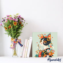 Laden Sie das Bild in den Galerie-Viewer, Mini Malen nach Zahlen mit Rahmen - Florale Katze im Kimono