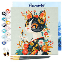 Laden Sie das Bild in den Galerie-Viewer, Mini Malen nach Zahlen mit Rahmen - Florale Katze im Kimono