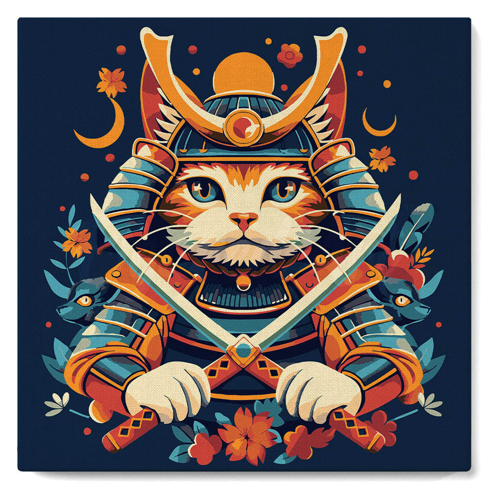 Mini Malen nach Zahlen mit Rahmen - Samurai Katze