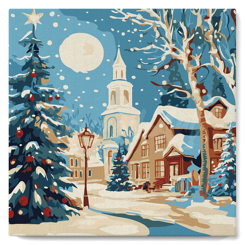 Mini Malen nach Zahlen mit Rahmen - Verschneite Weihnachtsstraße