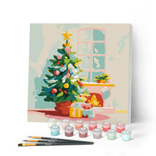 Laden Sie das Bild in den Galerie-Viewer, Mini Malen nach Zahlen mit Rahmen - Weihnachtsbaum und Kamin