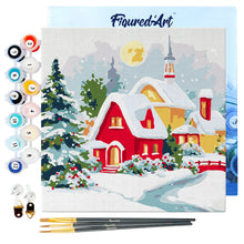 Laden Sie das Bild in den Galerie-Viewer, Mini Malen nach Zahlen mit Rahmen - Rotes Haus im Winter