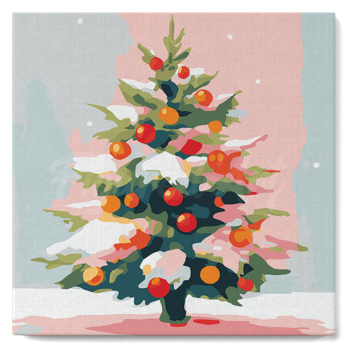 Mini Malen nach Zahlen mit Rahmen - Verschneiter Weihnachtsbaum