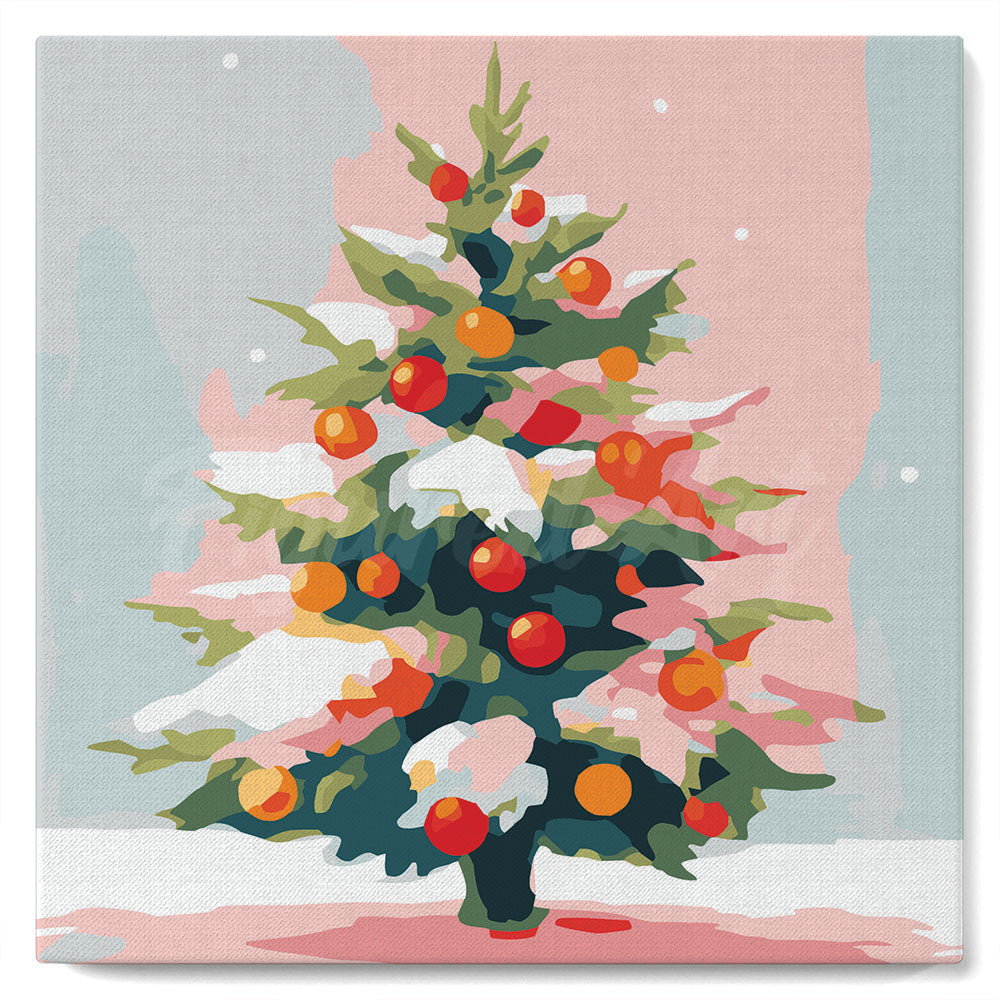 Mini Malen nach Zahlen mit Rahmen - Verschneiter Weihnachtsbaum