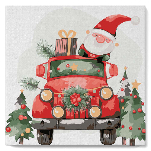 Mini Malen nach Zahlen mit Rahmen - Weihnachtsmann-Lkw